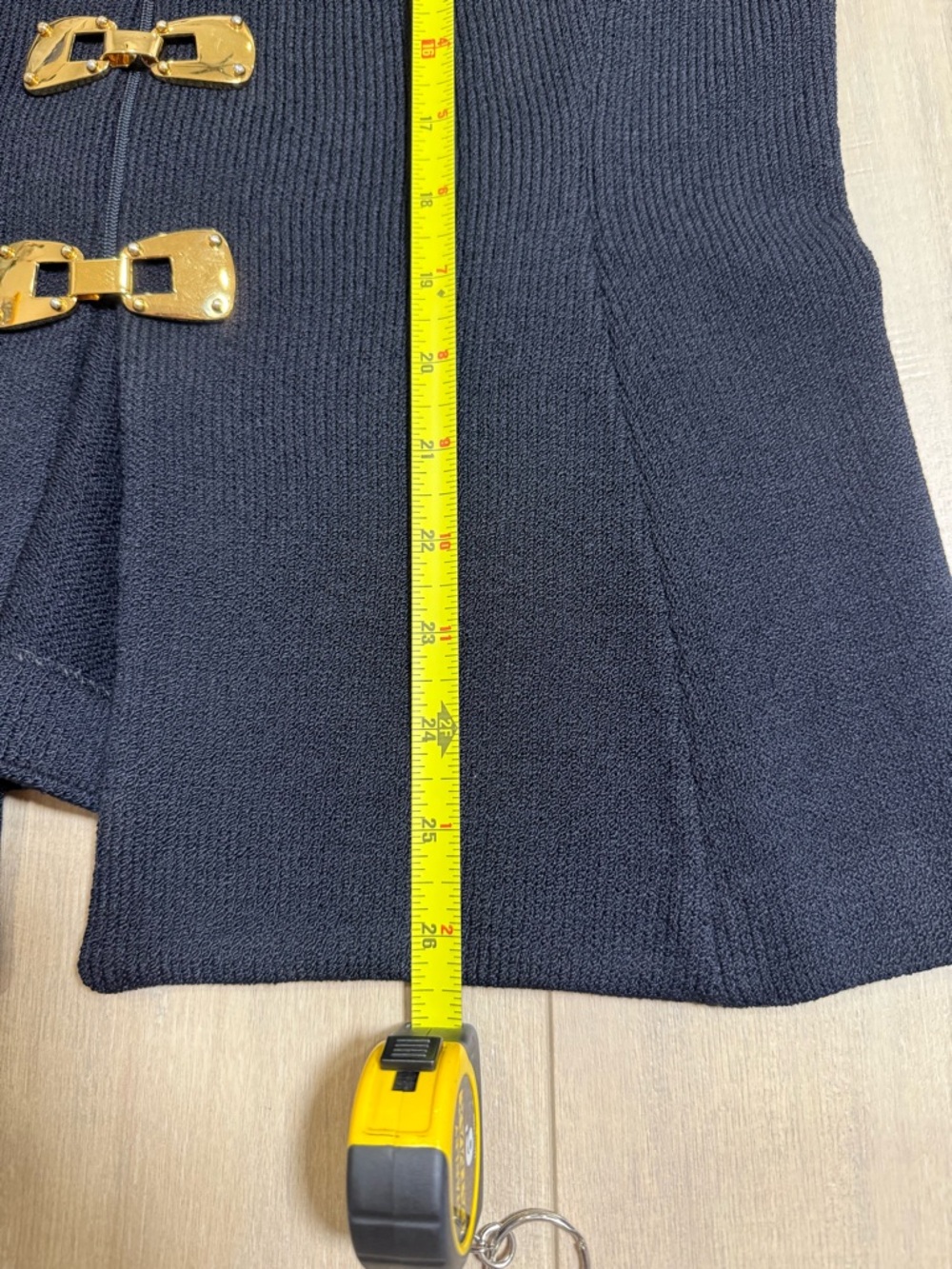 St. John Black Knit Blazer with Zipper Front and Gold Tone Hook and Eye Closures - Picture 9 of 9